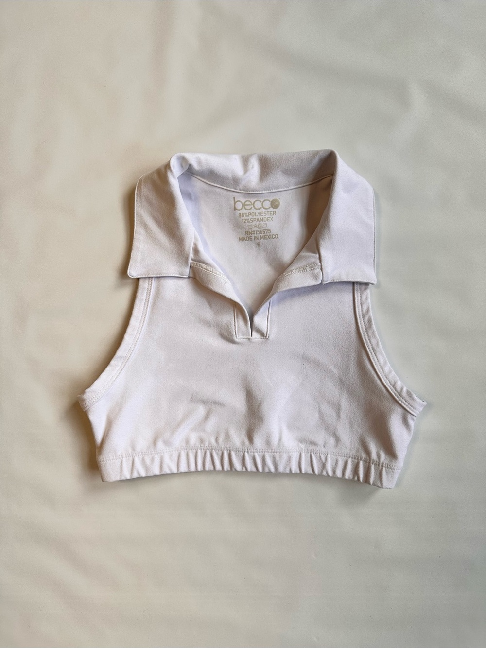 BECCA White Polo-Style Bralette with Subtle Logo